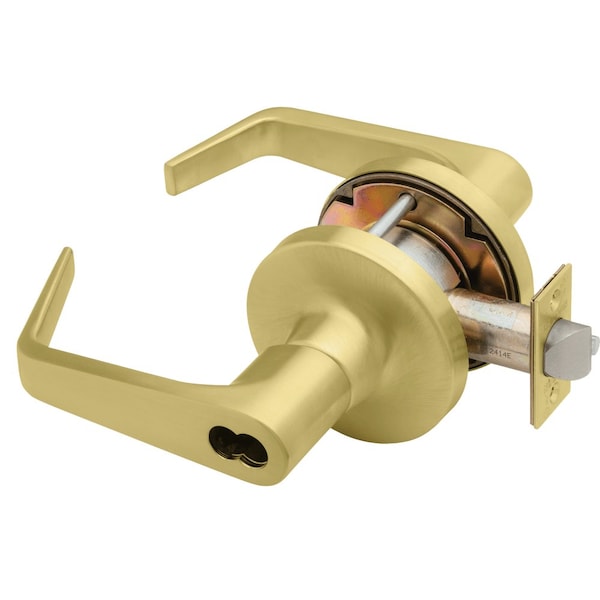 Grade 1 Storeroom Cylindrical Lock, SFIC Prep Less Core, Dane Lever, Standard Rose, Satin Brass Fini